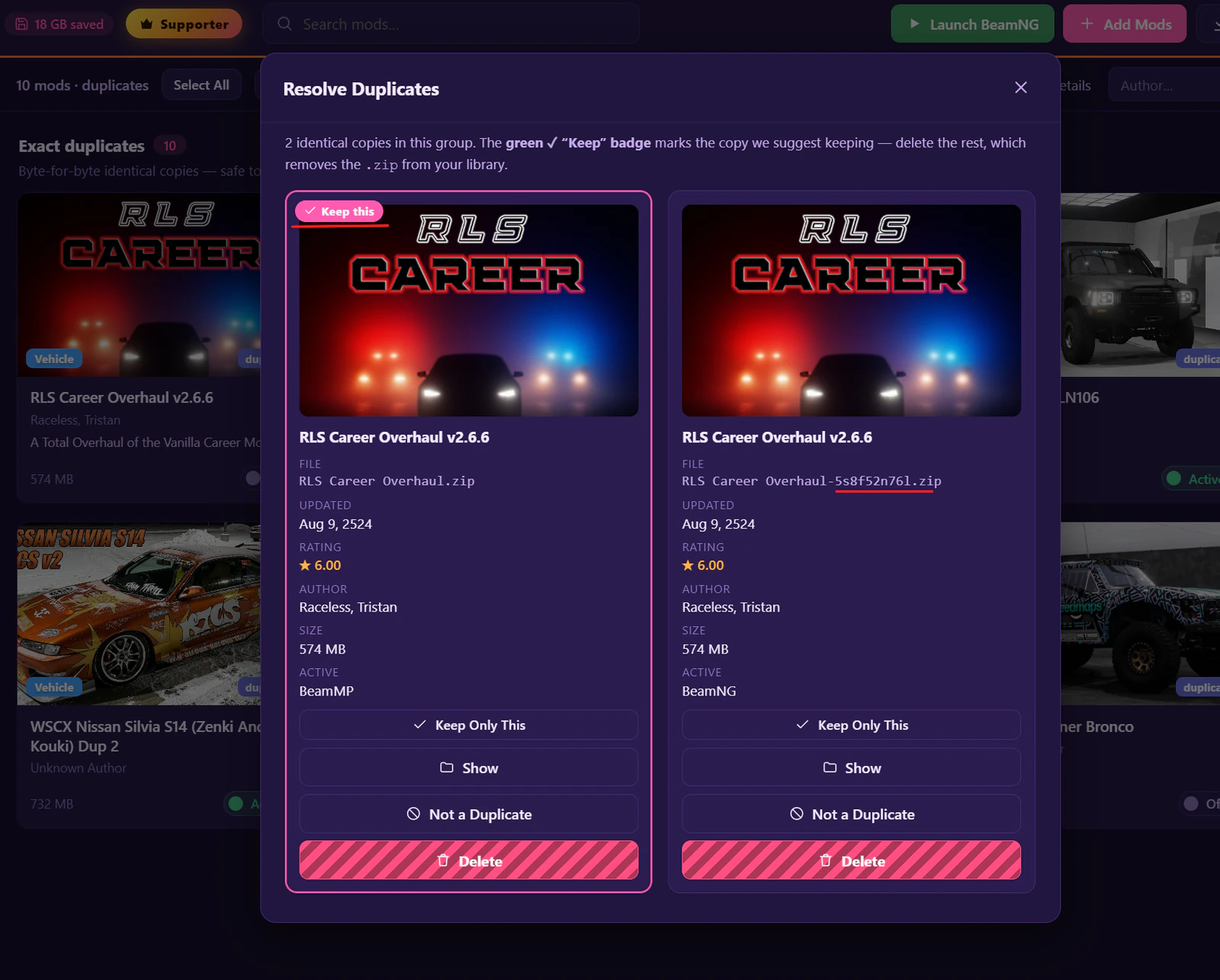 BMM detecting a duplicate mod in your library